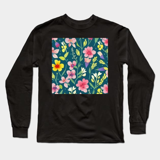 Woodland Meadow Pattern 7 Long Sleeve T-Shirt by TrapperWeasel